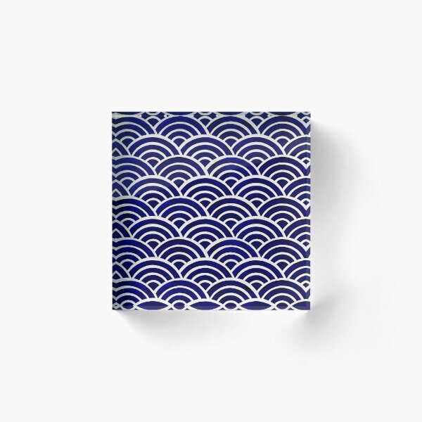 Japanese Seigaiha Wave – Navy Palette Acrylic Block