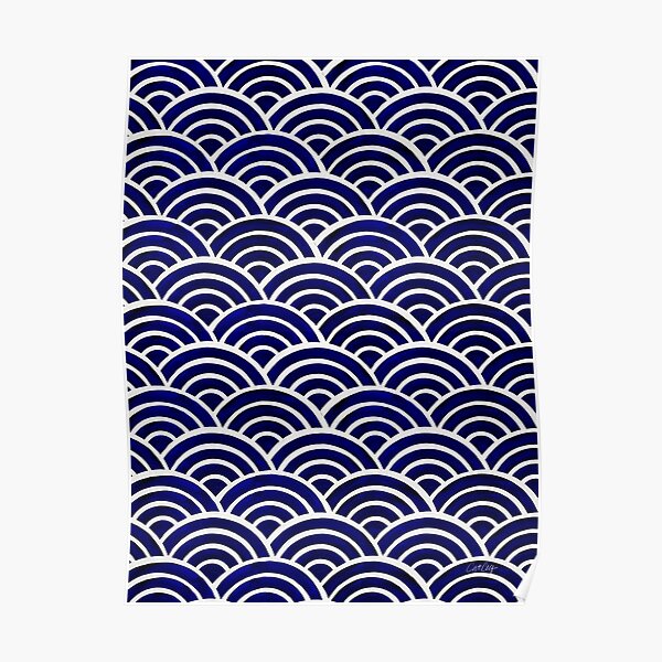 Japanese Seigaiha Wave – Navy Palette Poster