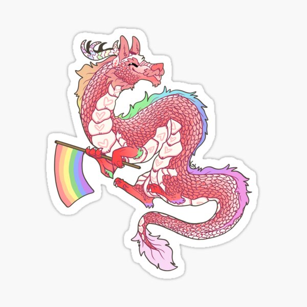 Gay Pride Eastern Dragon - Pastel. Sticker