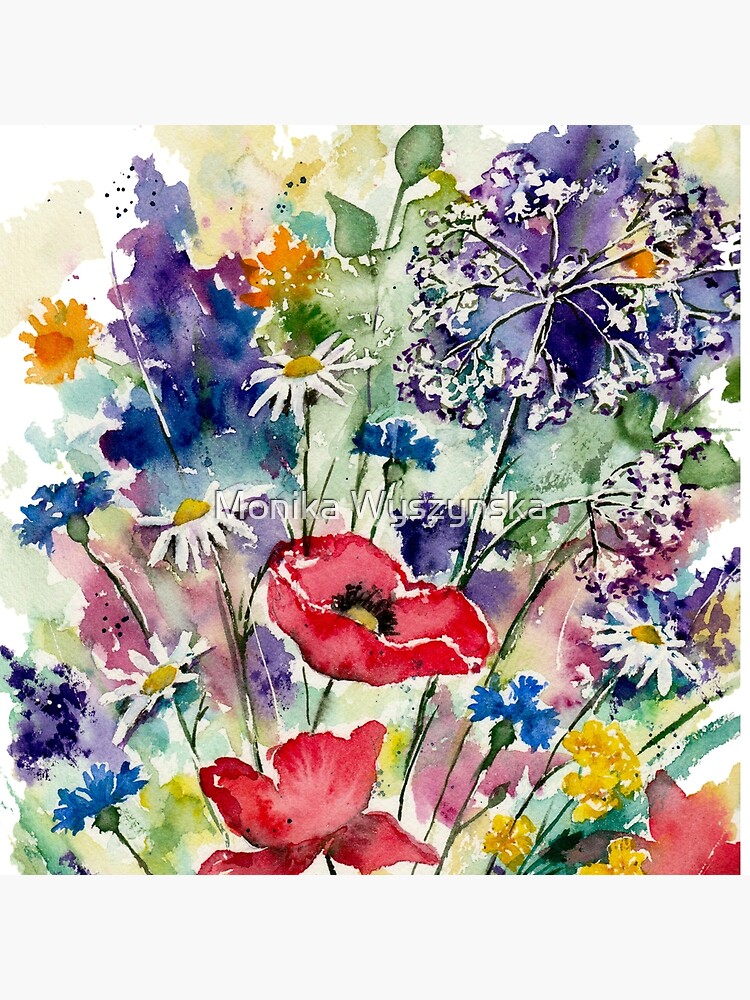 Aperçu 4 sur 4. Coussin avec l'œuvre Aquarelle Fleurs De Printemps créée et vendue par MonikaWyszynska.