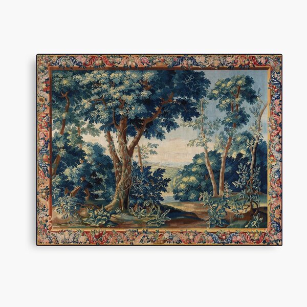 GREENERY, TREES IN WOODLAND LANDSCAPE Antique Flemish Tapestry Canvas Print
