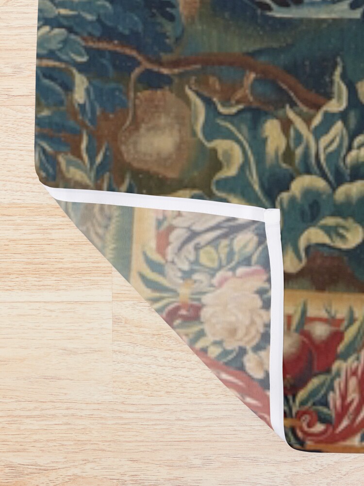 Alternate view of GREENERY, TREES IN WOODLAND LANDSCAPE Antique Flemish Tapestry Shower Curtain