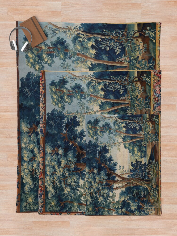 Alternate view of GREENERY, TREES IN WOODLAND LANDSCAPE Antique Flemish Tapestry Throw Blanket