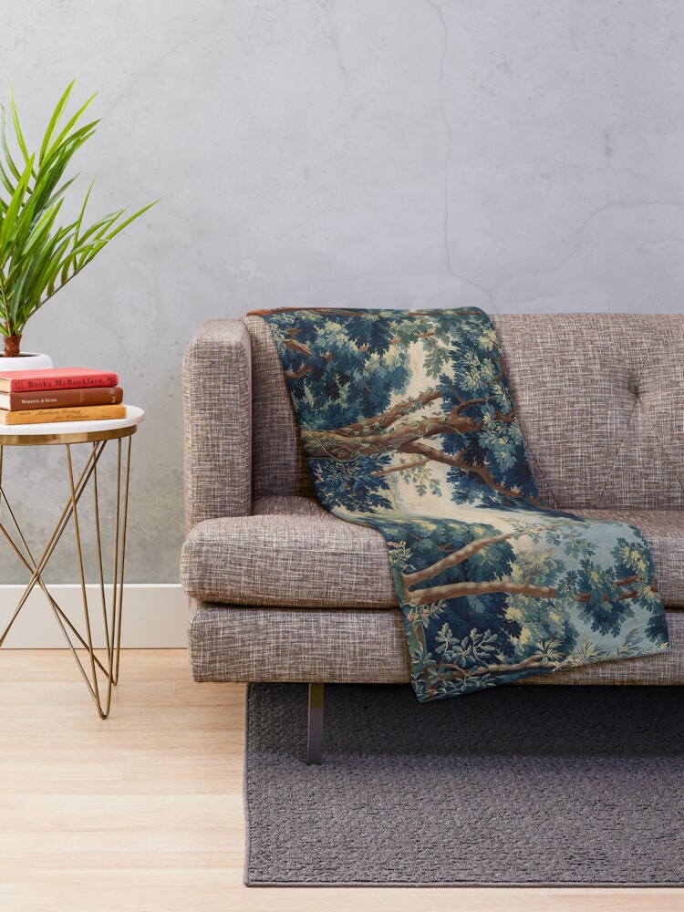 Alternate view of GREENERY, TREES IN WOODLAND LANDSCAPE Antique Flemish Tapestry Throw Blanket