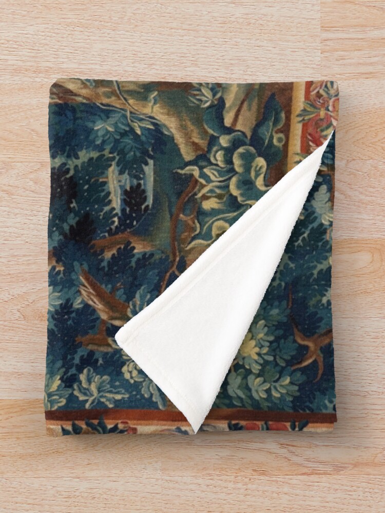Alternate view of GREENERY, TREES IN WOODLAND LANDSCAPE Antique Flemish Tapestry Throw Blanket