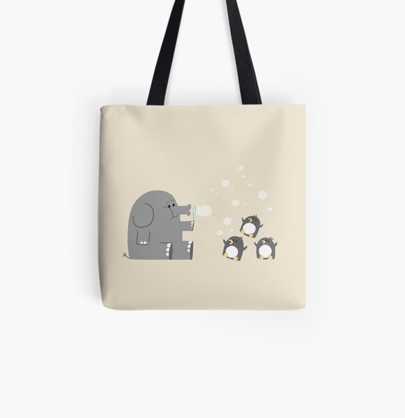 Elephants & Penguins love bubbles. All Over Print Tote Bag