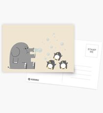 Elephants & Penguins love bubbles. Postcards