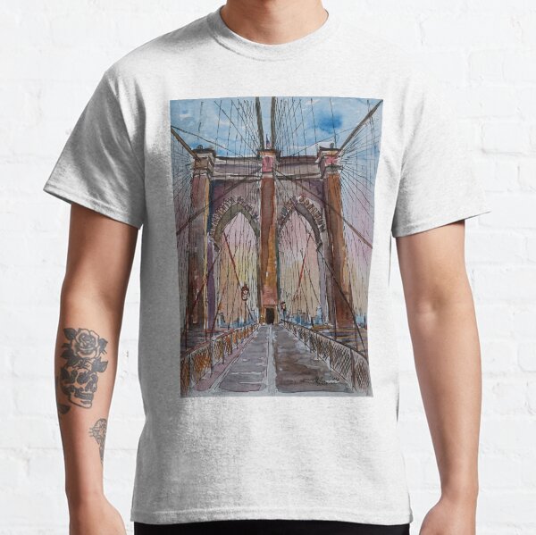 Brooklyn Bridge New York City - Cityscape - Watercolor Classic T-Shirt