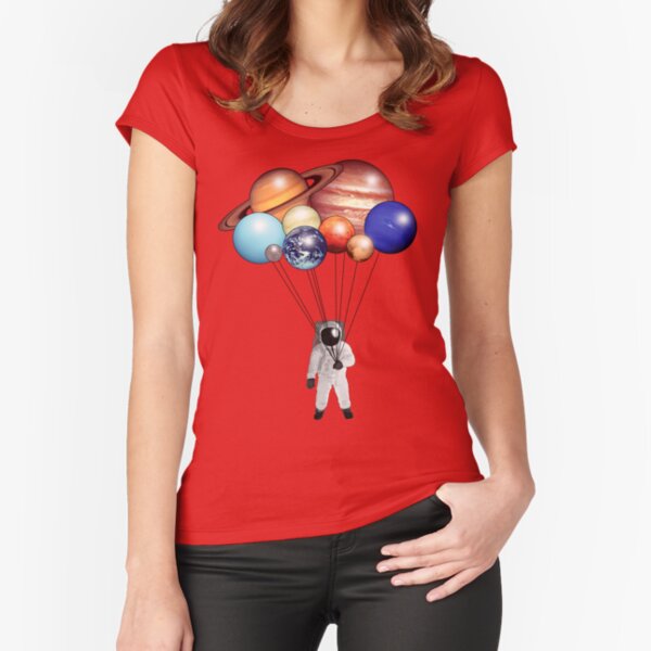 Astronaut Balloons Fitted Scoop T-Shirt