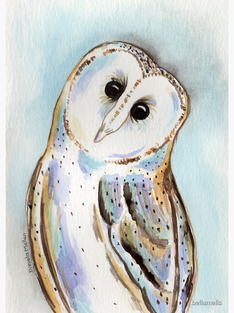 Winter Blue Watercolor Barn Owl Painting Greeting Card By