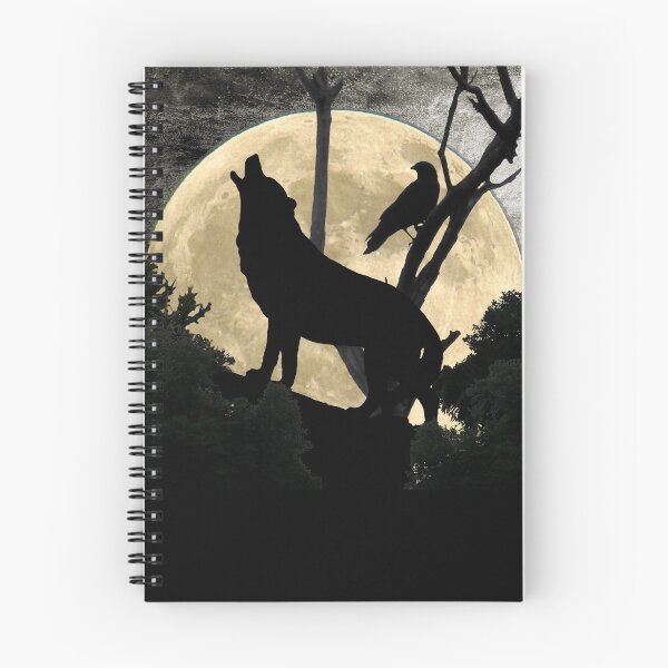 Item preview, Howling Wolf Crow Moon Animal Black Bird Silhouette Art A388 designed and sold by byNicol.