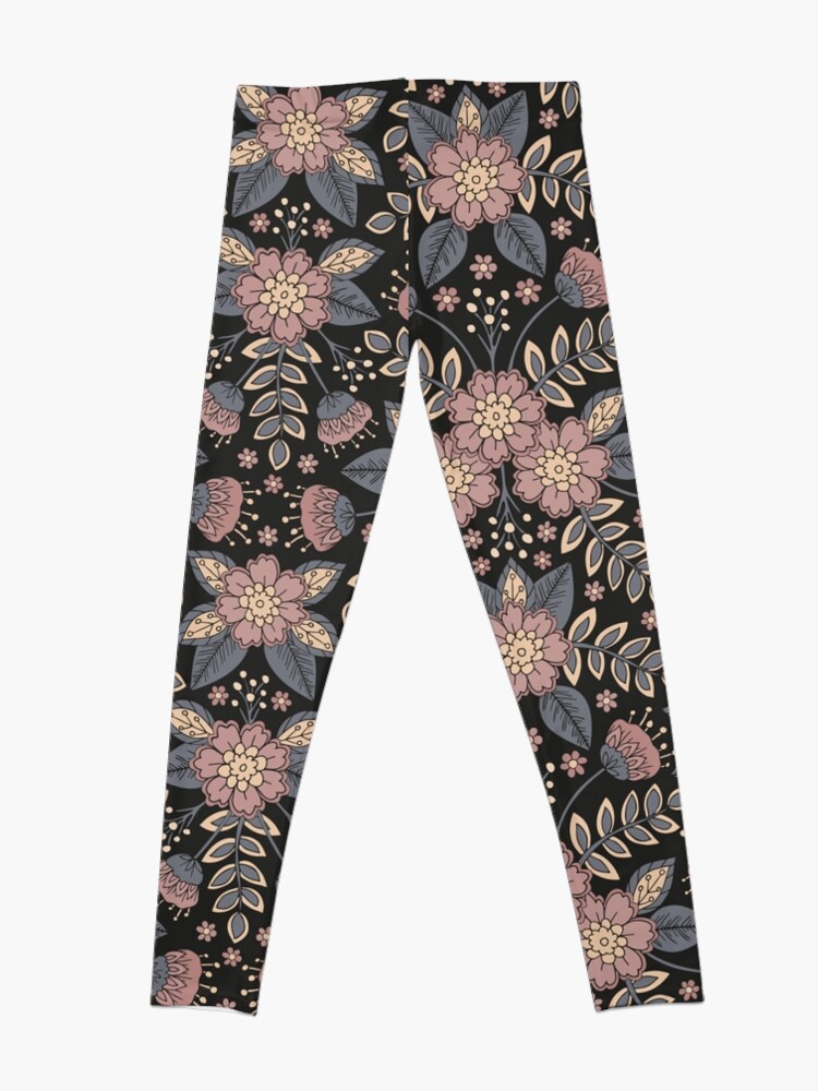 Alternate view of Mauve, Blue-Gray and Black Floral Leggings