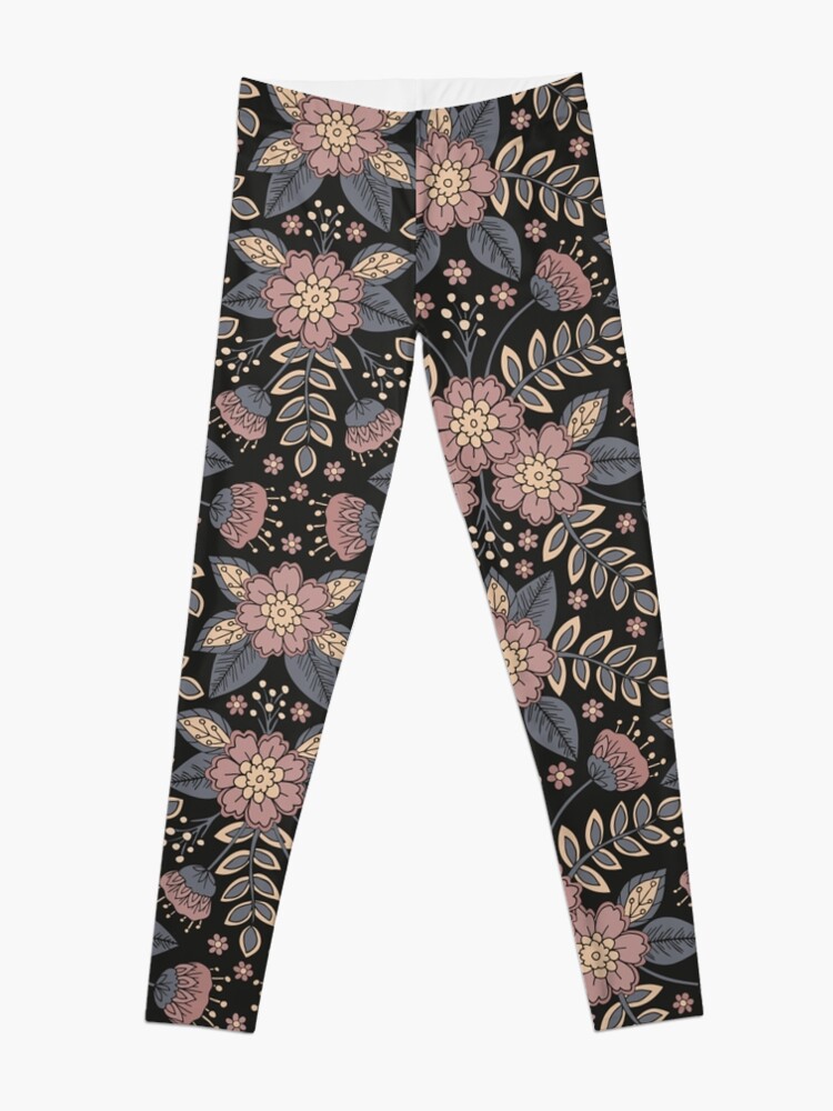 Alternate view of Mauve, Blue-Gray and Black Floral Leggings