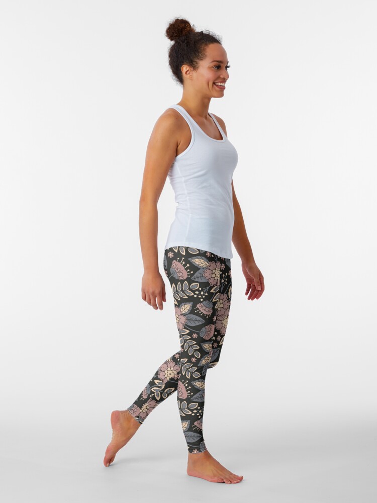 Alternate view of Mauve, Blue-Gray and Black Floral Leggings