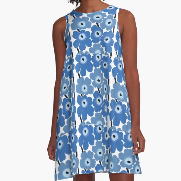 Marimekko Blue Floral Print A-Line Dress