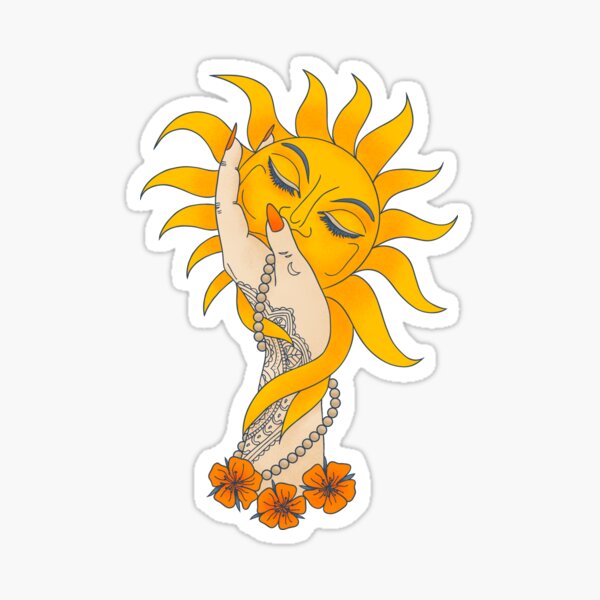 Tattooed Witchy Woman's Hand Holding the Sun Sticker