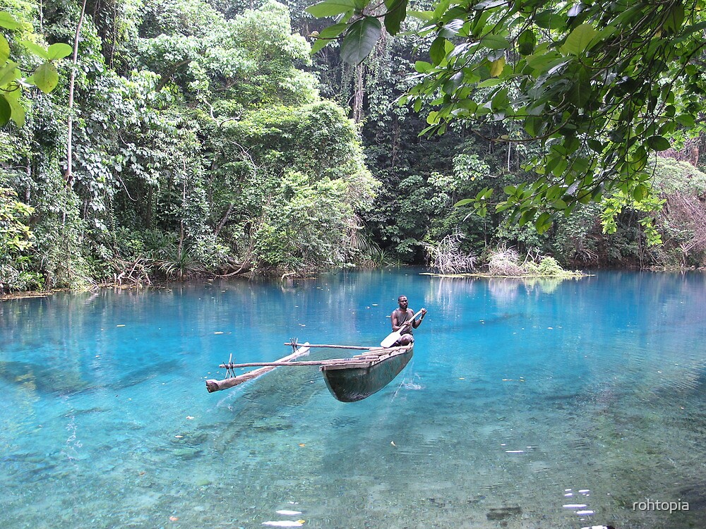 "blue hole with outrigger canoe" by rohtopia Redbubble