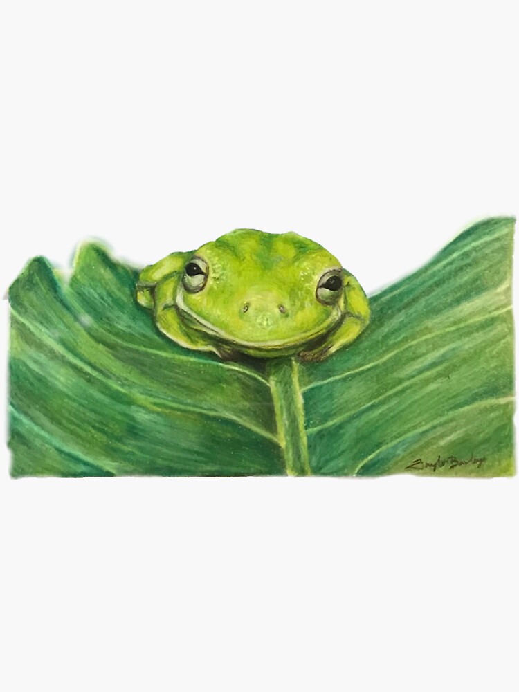 Thumbnail 3 of 3, Sticker, Tree frog on a leaf sticker designed and sold by Taylor-Baxley.
