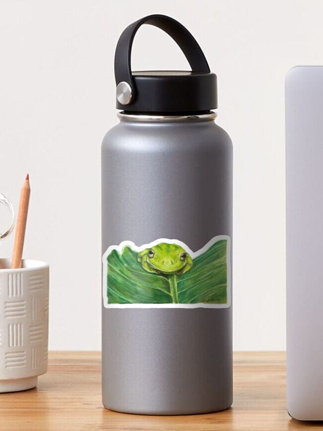 Thumbnail 1 of 3, Sticker, Tree frog on a leaf sticker designed and sold by Taylor-Baxley.