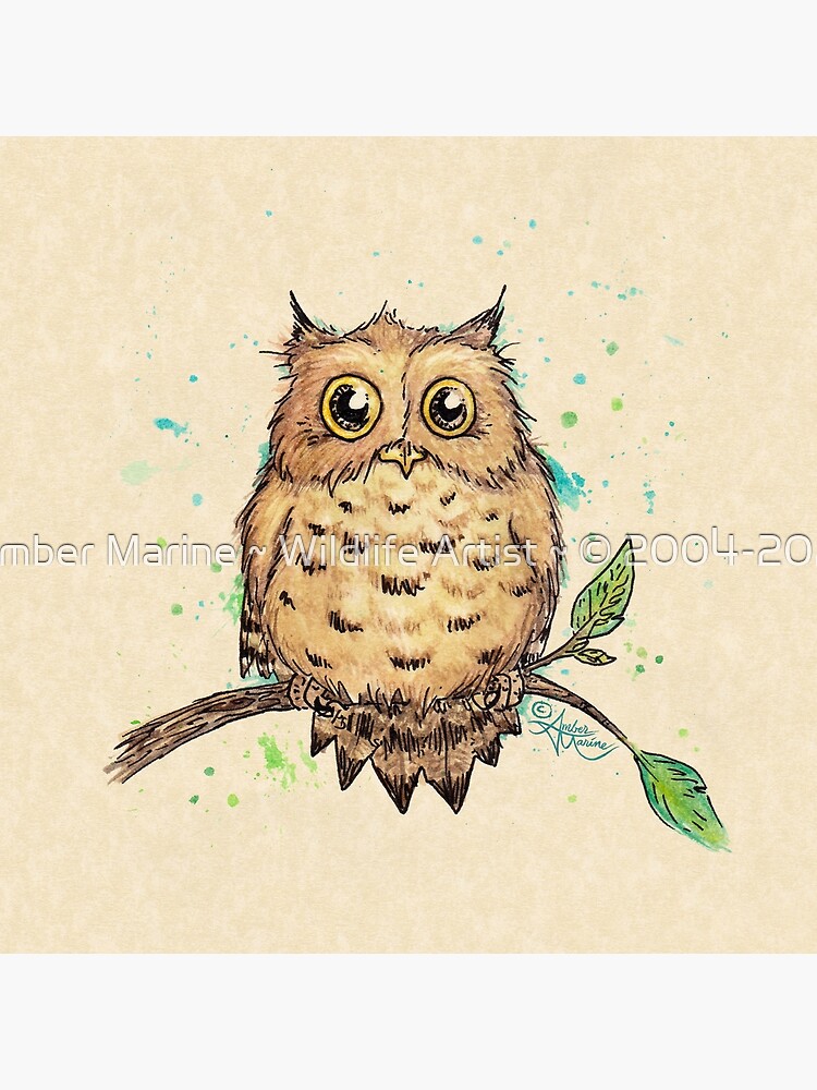 "Hoo, Me?" Baby Owl by Amber Marine, watercolor & ink, © 2019 by AmberMarine