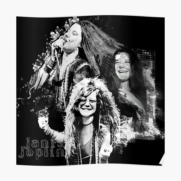 Janis Joplin Black and White - digital paint by Iona Art Digital Poster