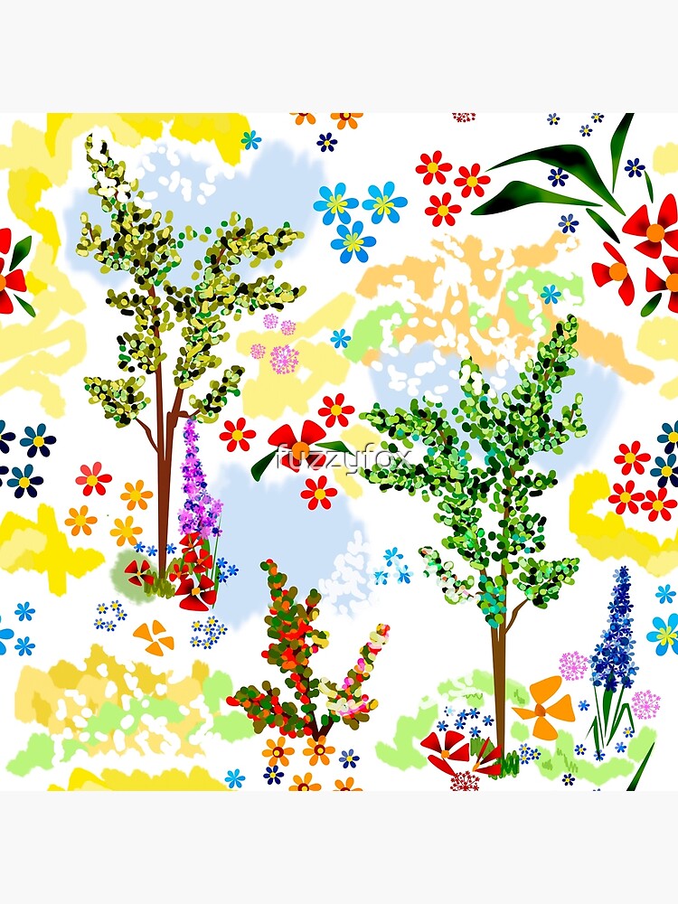 Tarjetas de felicitación «Patrón de flores blancas flores de dibujos  animados inconsútil lindo plantas árboles» de fuzzyfox | Redbubble