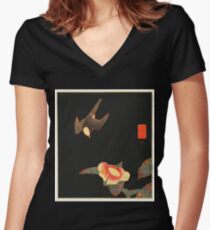 Orientalische Vogelillustration Shirt mit V-Ausschnitt