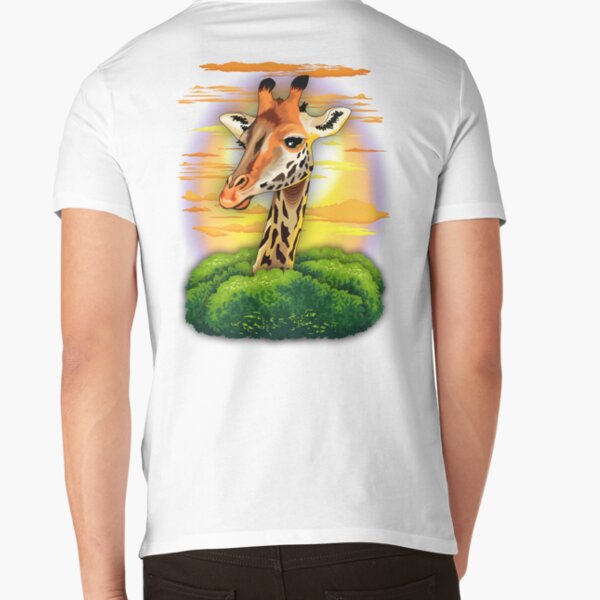 Giraffe on Wild African Savanna Sunset  V-Neck T-Shirt
