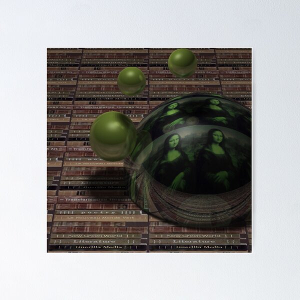Item preview, Green Mona over sea of books  designed and sold by Lawrence Alfred Powell.