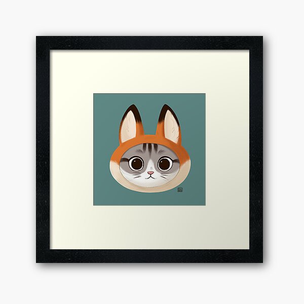Cat with a fox hat Framed Art Print