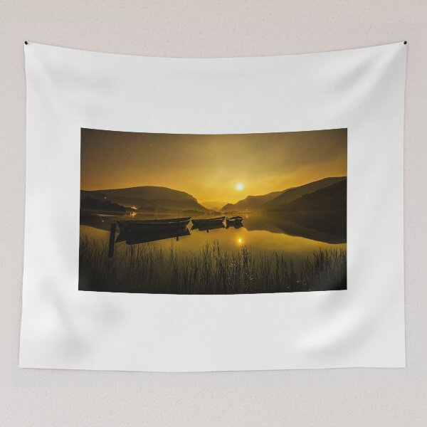 Item preview, Moonrise over Snowdon and the boats at Nantlle Lake designed and sold by DafyddEm.