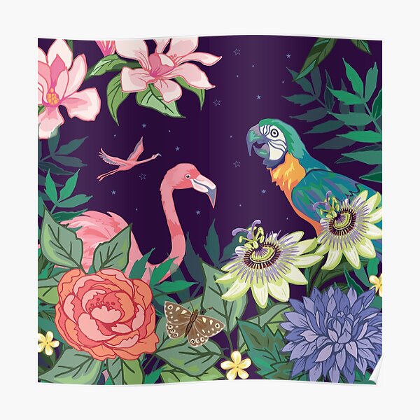 Birds in a Botanical Zoo Garden Poster