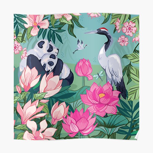 Resting By The Magnolia Blossom and Lotus Flowers Poster