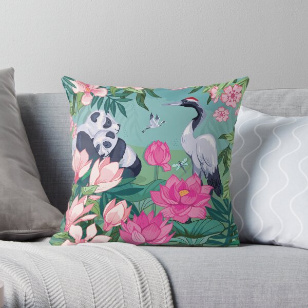 Resting By The Magnolia Blossom and Lotus Flowers Throw Pillow