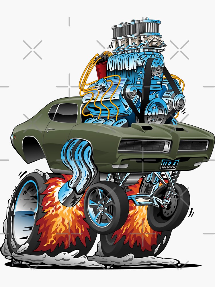 Classic American Muscle Car Hot Rod Cartoon Vector Illustration by hobrath