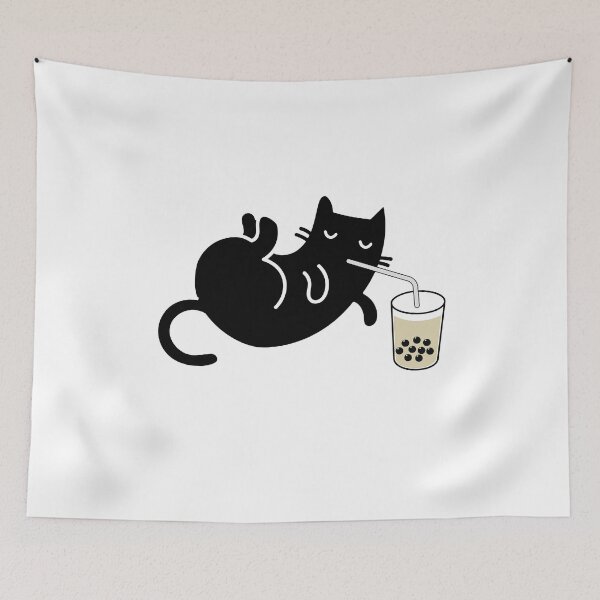 Item preview, Chill Black Cat Drinking Boba Milk Tea designed and sold by bobalogy.