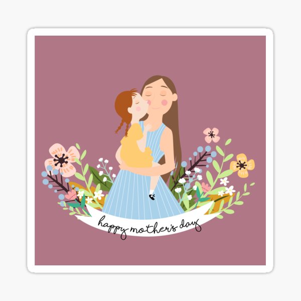 Preciosa ilustración del día de la madre. Hija y madre amor Pegatina