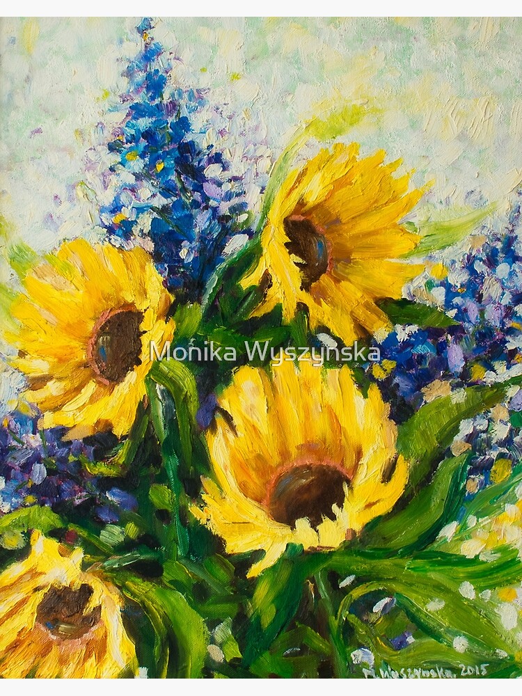Sunflower and hydrangea floral painting on 11x14 Canvas