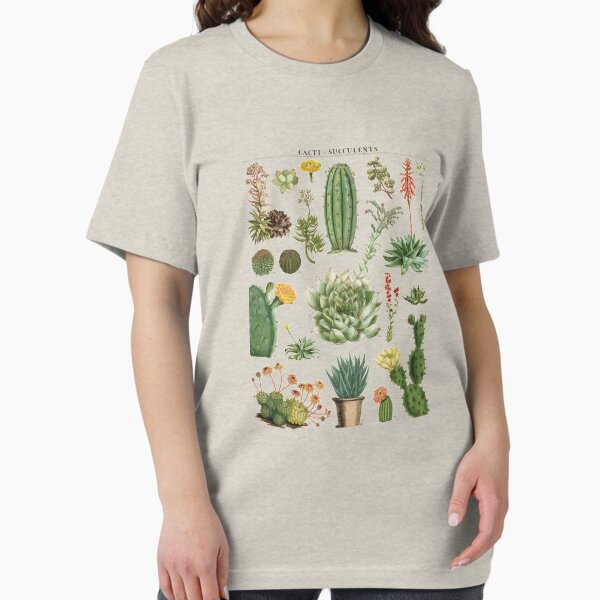 Aperçu de l'œuvre Tee shirt Vintage Cactus à imprimé botanique Succulent créée et vendue par DesIndie.
