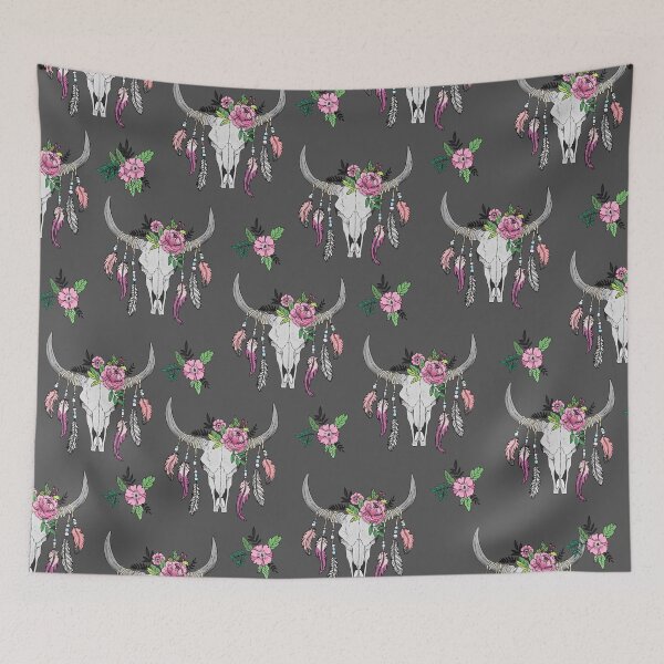 Item preview, Flower and feather skull art pattern  designed and sold by artbybee7.