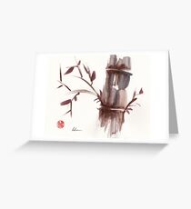 'Listen' original ink wash sumi-e bamboo painting Greeting Card