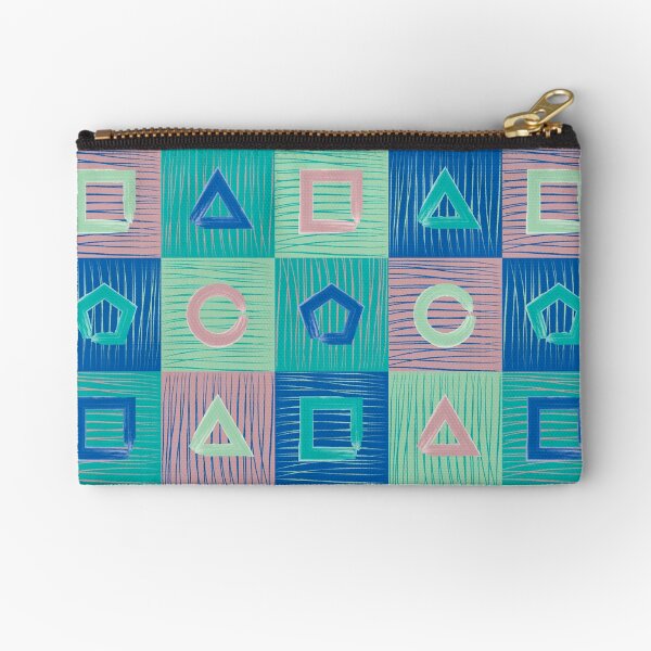 Geo Grid Pink Zipper Pouch
