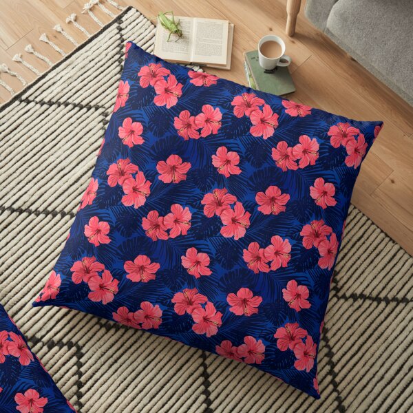 Blue Gumamela Tropical Floor Pillow