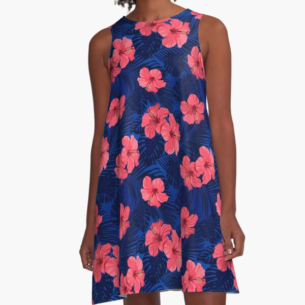 Blue Gumamela Tropical A-Line Dress