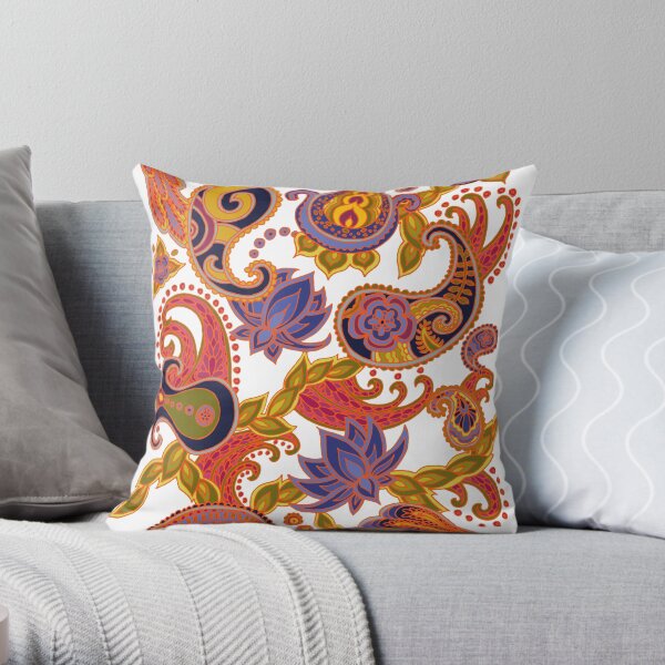 Paisley of '71 - orange Throw Pillow