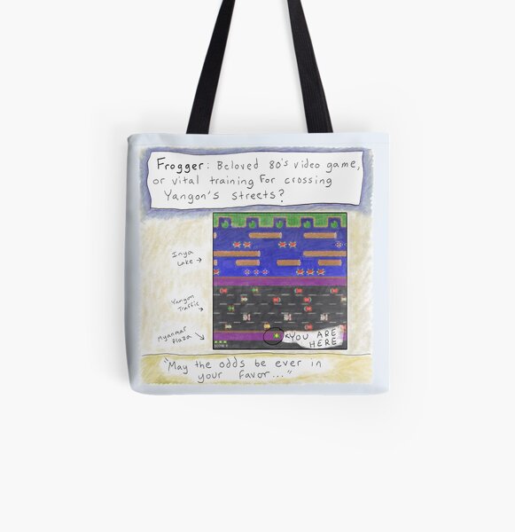 Frogger- Trying to Cross the Street in Yangon, Myanmar All Over Print Tote Bag