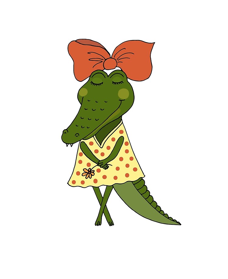 Crocodile girl with closed eyes having flower in her hand Crocodile girl with closed eyes having flower in her hand