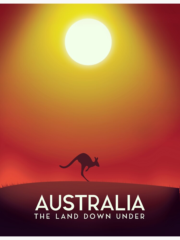 "Australia "the land down under" travel poster" Sticker for Sale by