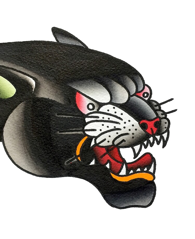 Traditional panther head tattoo on the stomach