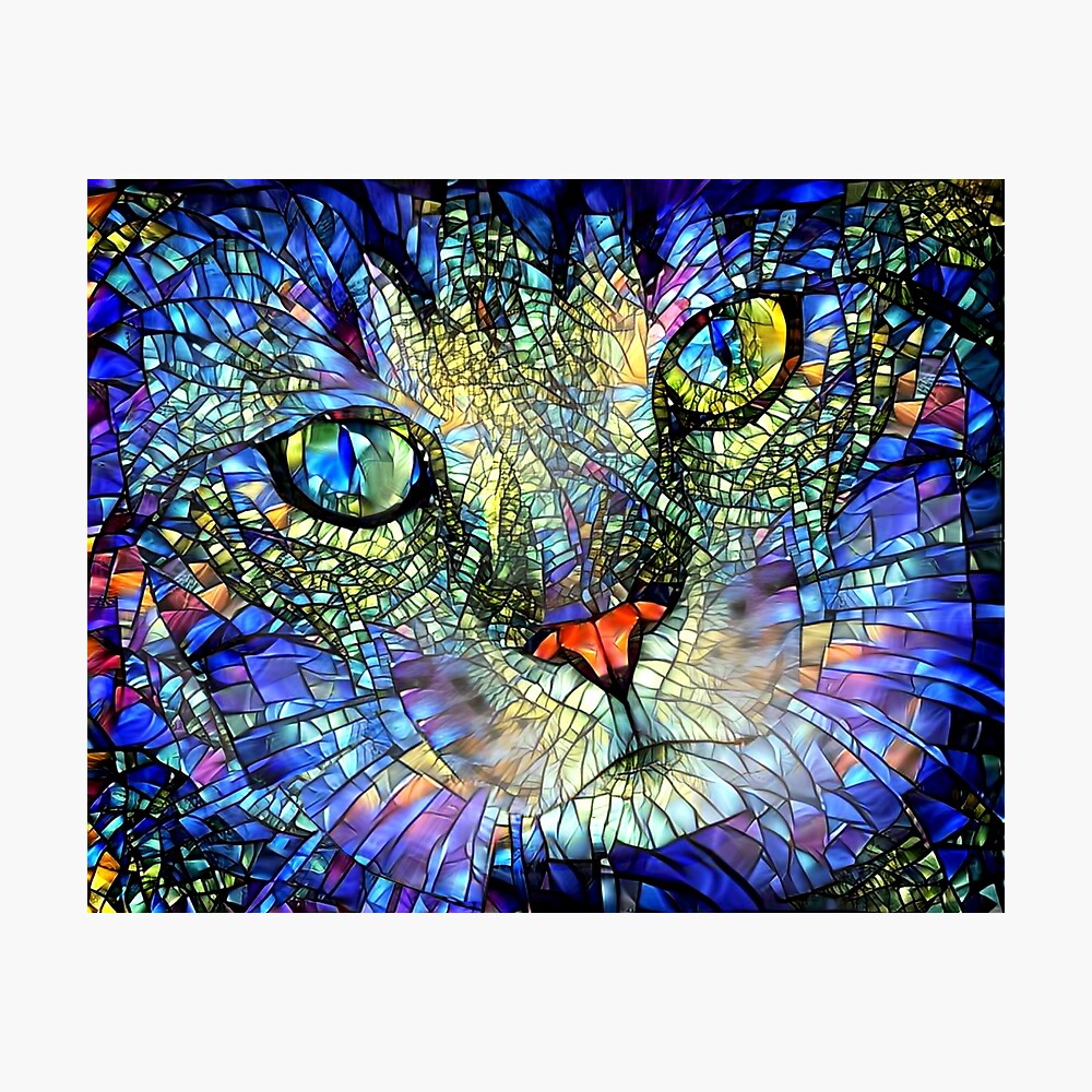 Stained Glass Cat Art Poster By Peggycollinsart Redbubble